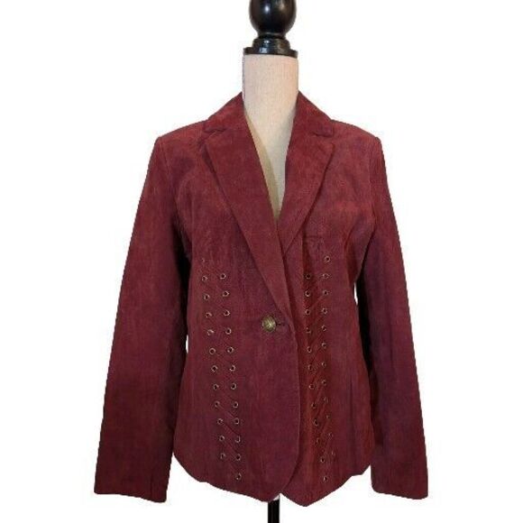Hal Rubenstein Christy leather suede blazer Burgundy Size 14 NWT - Picture 1 of 13